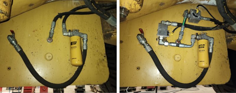 Cascadia’s fuel flow meters before, and after, as installed on the customer’s haul trucks